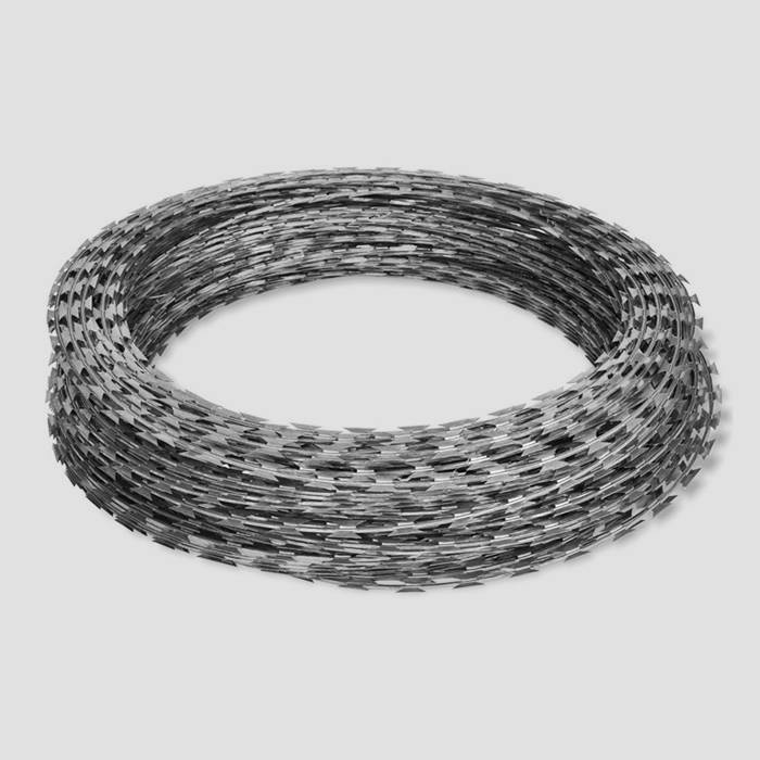 Several types of razor wires on the brown cloth.